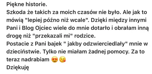 Opinia rodzica o audiobajkach terapeutycznych - zrzut ekranu wiadomości