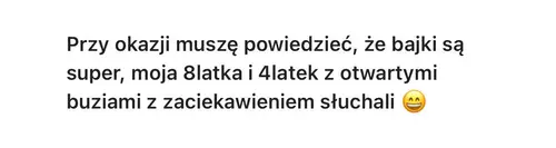 Opinia rodzica o audiobajkach terapeutycznych - zrzut ekranu wiadomości