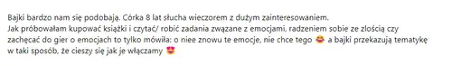 Opinia rodzica o audiobajkach terapeutycznych - zrzut ekranu wiadomości