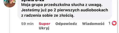 Opinia rodzica o audiobajkach terapeutycznych - zrzut ekranu wiadomości