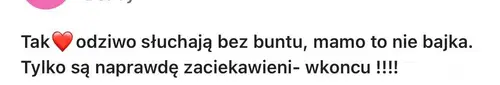 Opinia rodzica o audiobajkach terapeutycznych - zrzut ekranu wiadomości