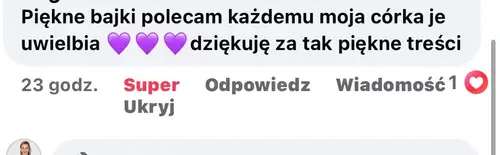 Opinia rodzica o audiobajkach terapeutycznych - zrzut ekranu wiadomości