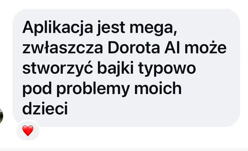 Opinia rodzica o audiobajkach terapeutycznych - zrzut ekranu wiadomości