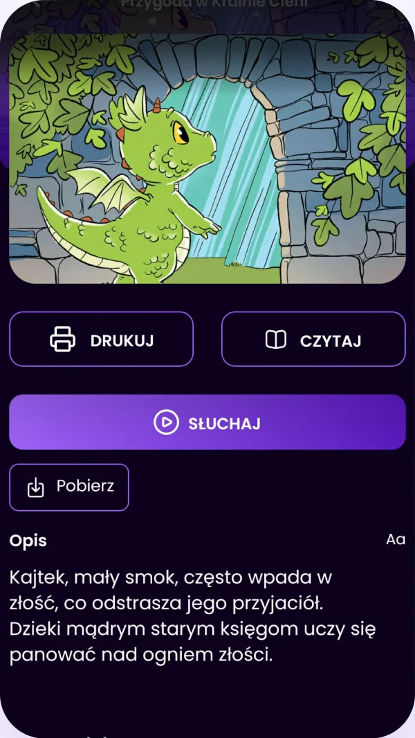 Aplikacja Open Tales: audiobajka „Przygoda w Krainie Cieni” ze smokiem Kajtkiem