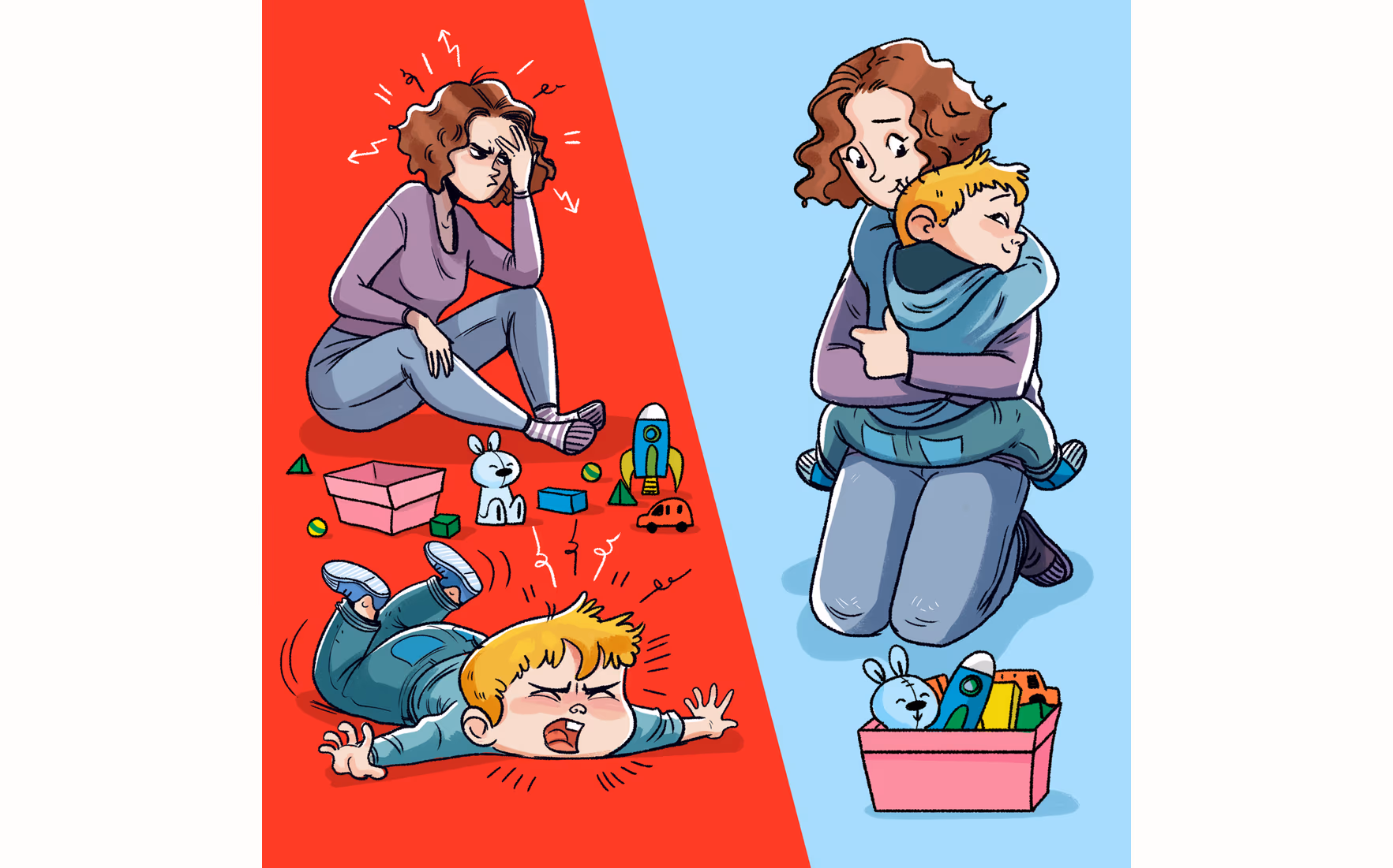 Ilustracja Open Tales - rodzic i dziecko dzielący chwilę z bajką