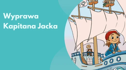 Okładka audiobajki „Wyprawa kapitana Jacka” — kapitan Jacek na wyspie