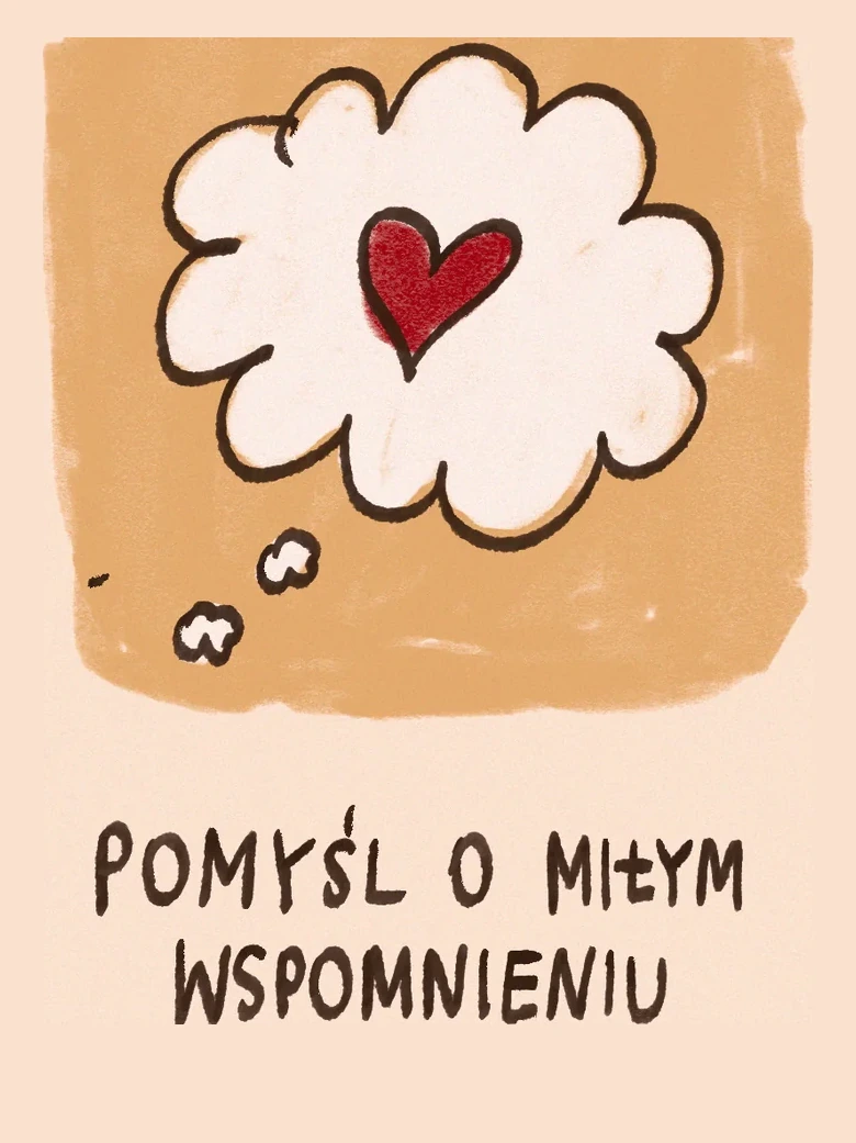 Rysunek: chmurka myśli z czerwonym serduszkiem