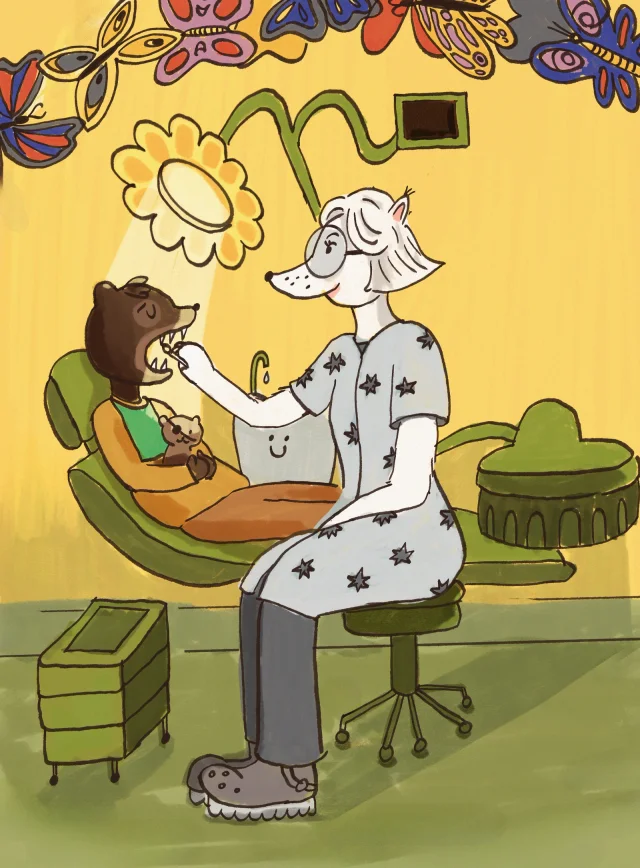 Ilustracja: fotel dentystyczny z bajki o wizycie u dentysty