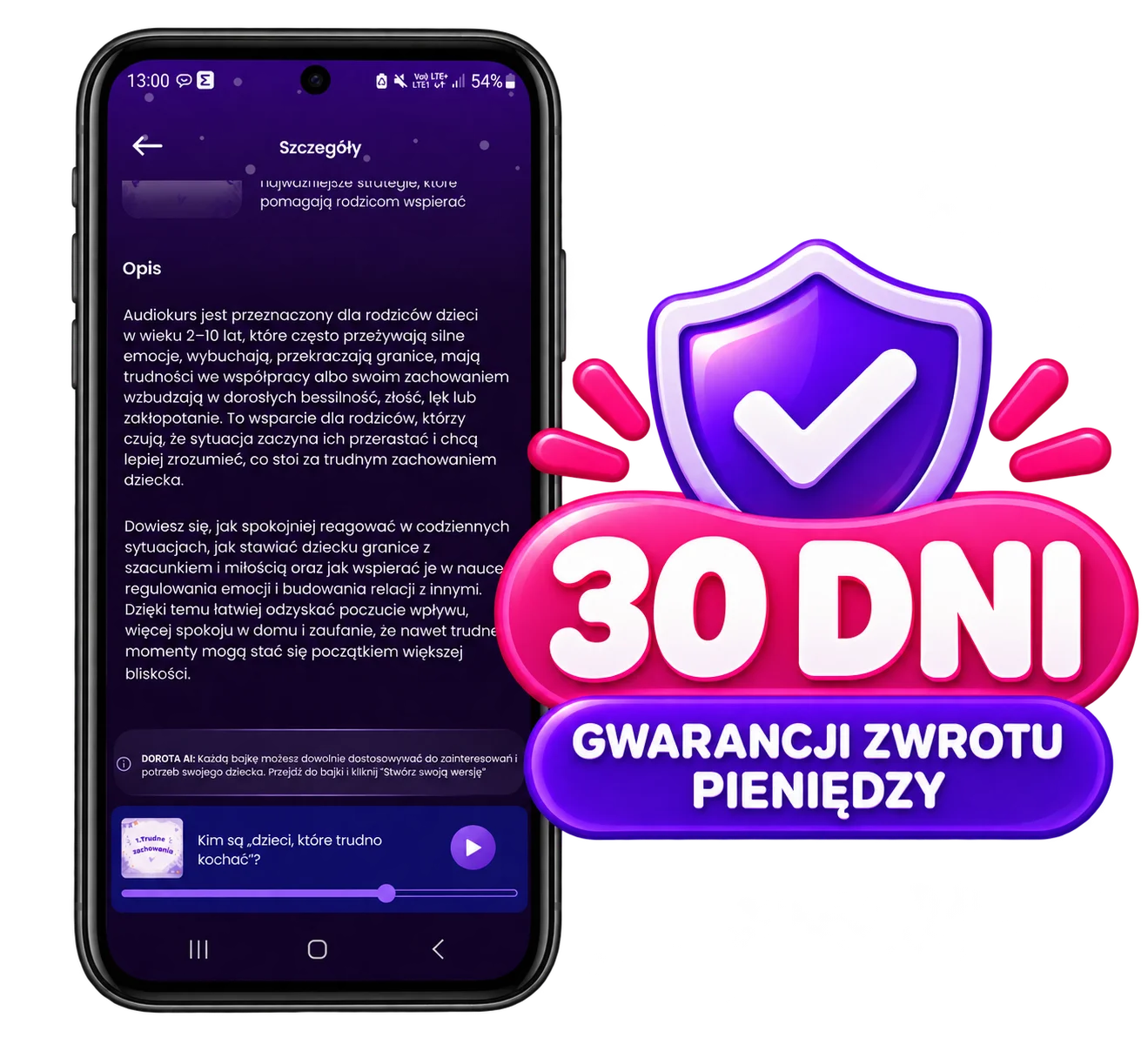 Audiokurs w aplikacji Open Tales i 30 dni gwarancji zwrotu pieniędzy