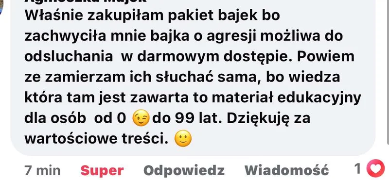 Komentarz z Facebooka: mama kupiła pakiet po darmowej bajce o agresji - wiedza przydatna od 0 do 99 lat