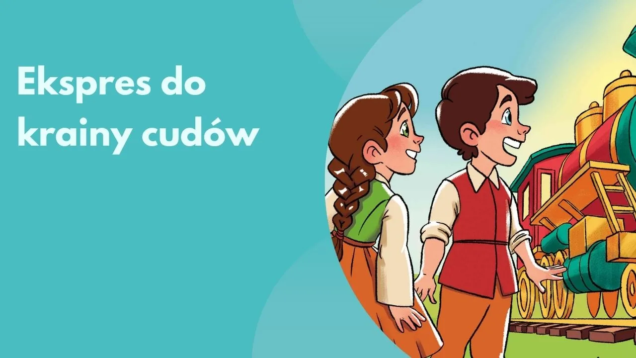 Okładka audiobajki „Ekspres do Krainy Cudów” — Daria i Darek w pociągu