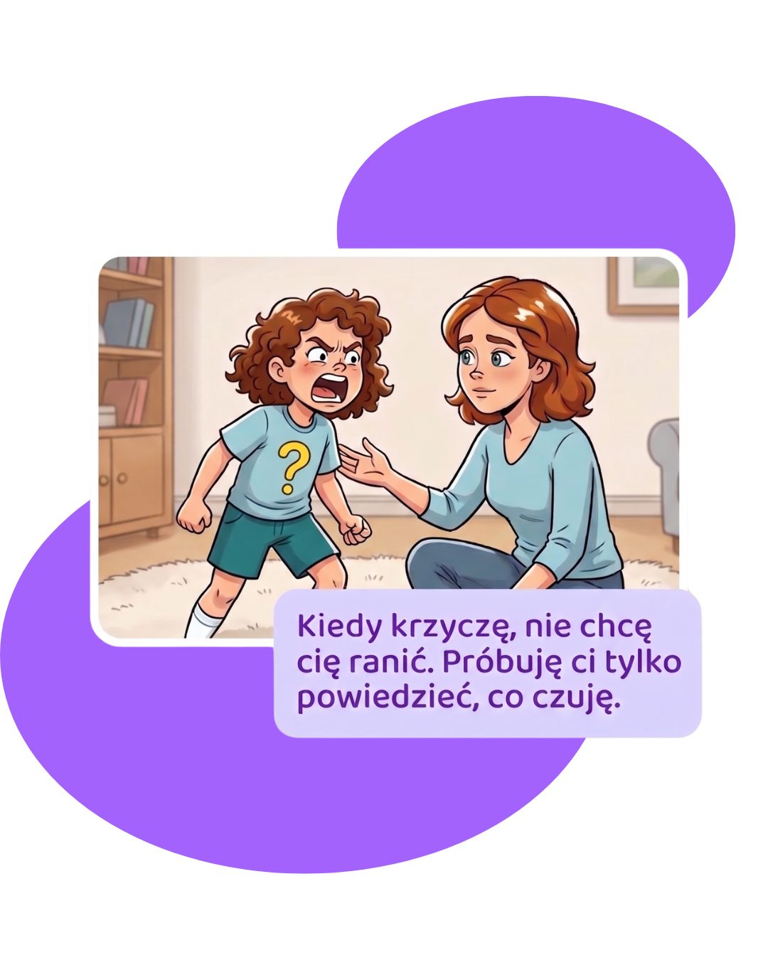 Mama klęka przed krzyczącym dzieckiem i słucha - próba dialogu zamiast eskalacji